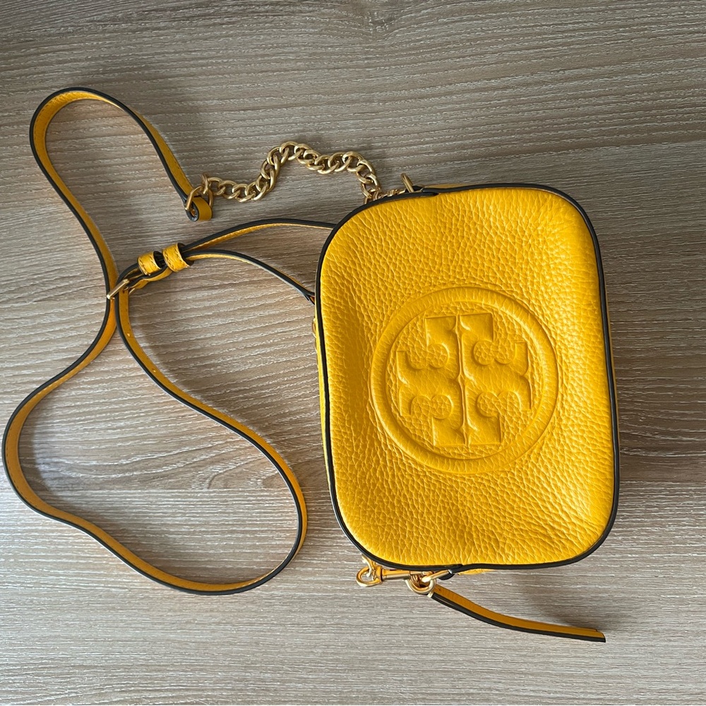 Tory Burch Yellow Pebbled Leather Crossbody Bag